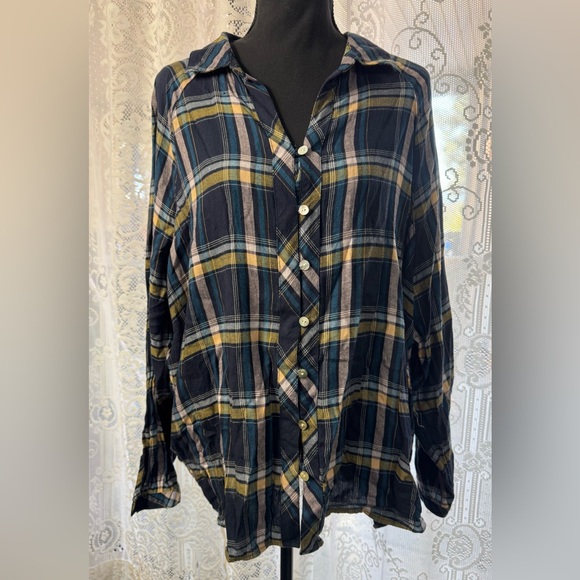 J. Jill Women’s Sz XL Blue Plaid Hook Loop Button Up Shirt Blouse Cotton Blend - Picture 6 of 6